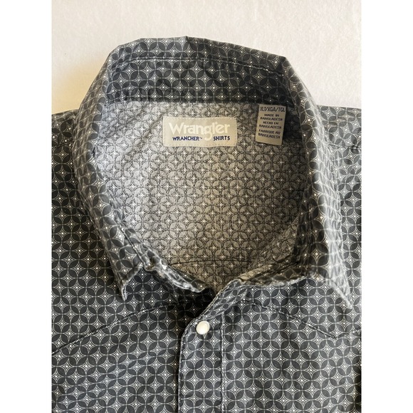 Wrangler Wrancher Mens Pearl Snap Western Shirt XL Back Grey Diamond Patterned - Picture 3 of 3